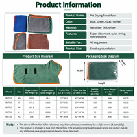 Peignoir en microfibre pour chien, séchage rapide, super absorbant, avec manteau de séchage et velcro pour après le bain