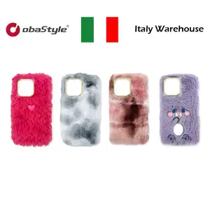 EU Stock Shipping Women Girls Cute Funny Fur Fluffy Cover Soft Plush Coque Phone Case For iphone 14 13 12 11 Pro MAX