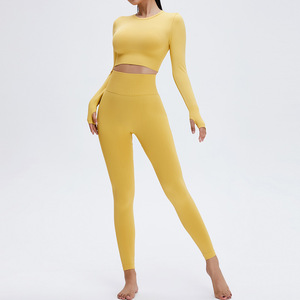 Tuta da Yoga da donna 2023 aderente per il Fitness da allenamento aderente per la pelle vestiti in tinta unita nuovi set di stile - Product Image 1