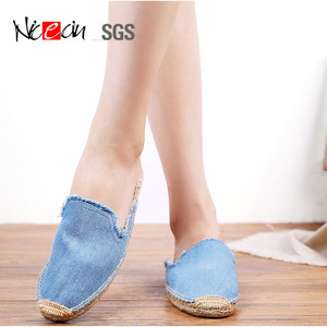 Nicecin-Zapatillas de tela vaquera transpirables para mujer, <span class=keywords><strong>chanclas</strong></span> de tacón plano de lino, color sólido, informales, azul, <span class=keywords><strong>alpargatas</strong></span>, venta al por mayor - Product Image 4