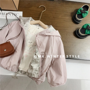 Giacca Reversibile con Cappuccio per Bambina, Cappotto Autunnale con Zip, Antivento con Motivi Floreali per Bambine - Product Image 2