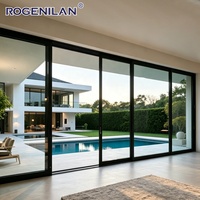 Portes coulissantes extérieures en aluminium à double vitrage, résistantes aux intempéries, personnalisées par Rogenilan, avec vitrage trempé