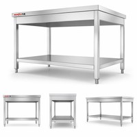 Table de préparation professionnelle pour cuisine commerciale, hôtel, restaurant, 2 niveaux, en acier inoxydable 201/304, réglable en hauteur, antidérapante