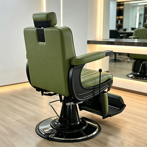 Green Modern <b>Reclining</b> Barber <b>Chair</b> Hydraulic Salon Styling <b>Chair</b> Massage Backrest Upholstered Adjustable Footrest Barber Shop - Product Image 2