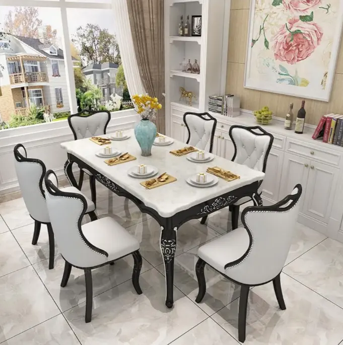 MDF Memperluas Furnitur Ruang Makan Dapat Diperpanjang 6/8 Kursi Meja dan Kursi Makan Modern Set