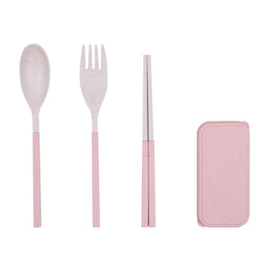 Ensemble de couverts écologiques en paille de blé, boîte de rangement portable pour couverts de voyage, cuillère, fourchette, couteau réutilisables, étui de rangement pour étudiants - Product Image 6