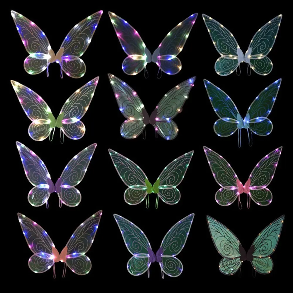 子供のためのLEDライトアップ妖精の翼女の子のための蝶の翼ハロウィーンパーティー用品