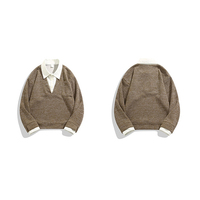 Pull-over en maille texturée pour homme, col chemise, poche plaquée, effet deux-pièces, col rabattu, personnalisable OEM