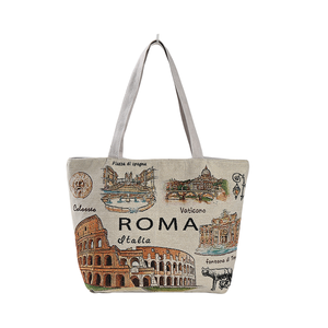 Sac fourre-tout en coton personnalisé avec impression de monuments italiens sac à provisions durable sac souvenir de <span class=keywords><strong>Rome</strong></span> personnalisé pour les cadeaux de voyage - Product Image 1