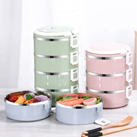 Boîte à lunch thermique en acier inoxydable à 4 couches avec couvercle en plastique, vente chaude