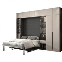 Lit Murphy convertible en bois, taille King, design moderne, pliable, gain de place, meuble de rangement pour chambre à coucher