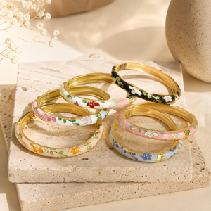 Factory Wholesale Children's Fashionable Retro Style Chinese-Style Zinc Alloy Enamel Flower Design Silk Thread Inspired <b>Bangles</b> - Product Image 3