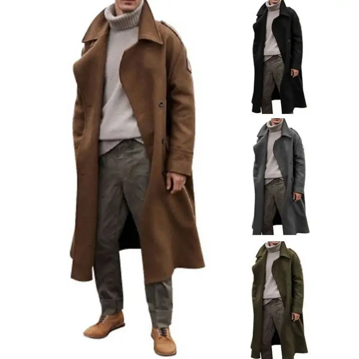 2024 Europe et les états-unis automne hiver nouveau Style hommes long manteau de laine sur le genou manteau