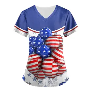 new style short sleeve USA flag printing medical hospital Nursing uniforms scrub top