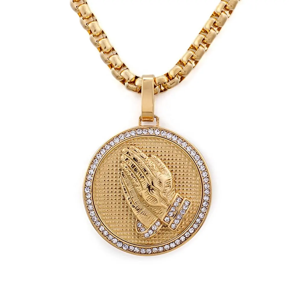 Hip Hop Stainless Steel Round Brand Bergamot Pendant Men Hiphop Necklace Box Chain 18k Gold Plated Jewelry