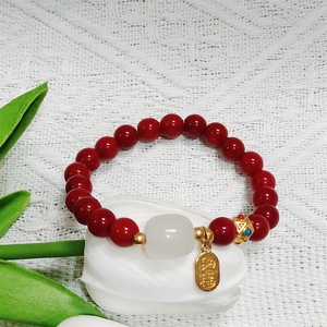 Handmade Lucky Red Chuỗi vòng đeo tay với hạt gốm và Kim Cương Đá ThủY Tinh Fengshui Cinnabar Vòng đeo tay cho phụ nữ cô gái - Product Image 4