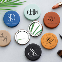 Miroir de poche compact en similicuir personnalisable avec logo, miroir de maquillage mini en cuir végétalien pour cadeau de douche