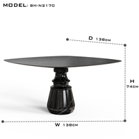 Table à manger carrée en marbre noir de style nordique de luxe avec base sculpturale pour une ambiance élégante à l'intérieur et à l'extérieur