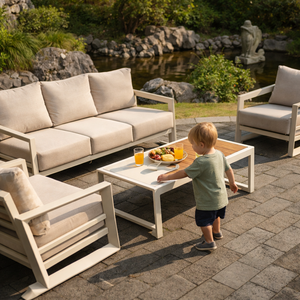 Ensemble de canapés de jardin de luxe, idéal pour les jardins domestiques, la cour, le patio, en aluminium résistant aux intempéries, ensemble de 7 pièces, canapé d'extérieur, canapé de patio - Product Image 4