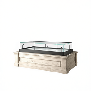 Vitrina de museo de madera de 180x80x45cm con cubierta negra, tapa de cristal e iluminación LED - Product Image 2