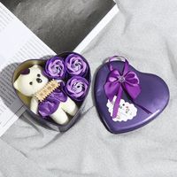 3 Pcs/Box Valentine Jour Ours Rose Fleur de Savon Coeur Cadeau Boîte Parfumée Corps Bain De Pétale De Savon De Noce Fournitures Décor À La Maison