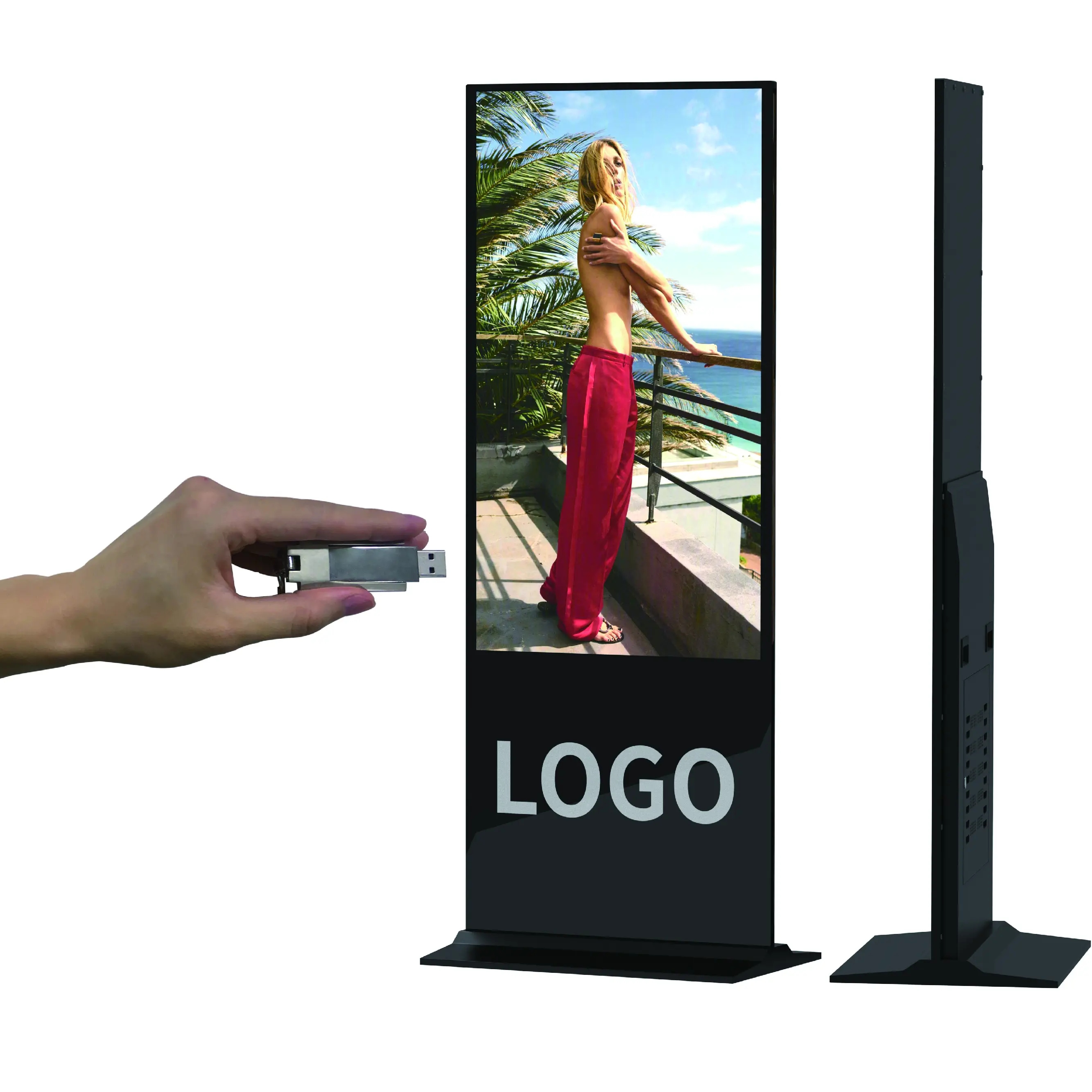 Indoor Android Interactive Touch Screen LCD Kiosk Powered Battery Poster Display Stand Digital Signage Floor Stand