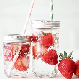 Vente en gros de pots en verre transparent de 8 oz et 16 oz pour <span class=keywords><strong>caviar</strong></span>, miel, confiture, jus, boissons, pots à large ouverture <span class=keywords><strong>avec</strong></span> couvercle en métal à vis - Product Image 1