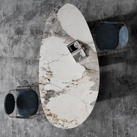Glänzendes Steinplatten-Esszimmer-Set 10-teilig Ovaler Tisch Stuhl-Ensemble Italienisch Minimalistisch Modern Heim- und Restaurant-Möbel