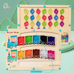 Neues Montessori hölzernes magnetisches Farben- und Zahlenlabyrinth doppelseitiges Alphabet-Puzzle Brett-Lern-Lernspielzeug für Kleinkinder