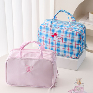 Bolsa de Aseo de Viaje de Tela Suave, Organizador de Maquillaje con Cremallera de Tres Niveles, Tipo <span class=keywords><strong>Maleta</strong></span> de Mano, para Uso Diario - Product Image 2