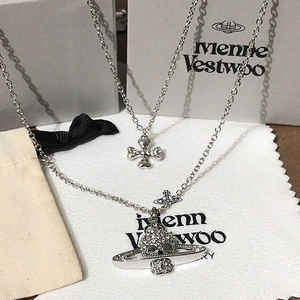 Collier Empress Dowager Vivienne Punk à double couche, croix et crâne Saturne, entièrement serti de diamants, tendance, unisexe, chaîne de pull - Product Image 1