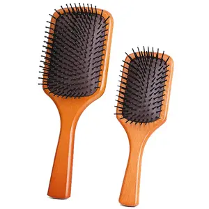 Custom Label Antistatic Soft Bristle 100% Natural Bamboo Wood Handle Massage Scalp Wooden Paddle Hairbrush Hair Brush Supplier