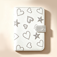 Carnet à couverture rigide YALONG YLA5R014 A5 en similicuir avec strass en forme de cœur et d'étoile, fermeture à pression, vente en gros