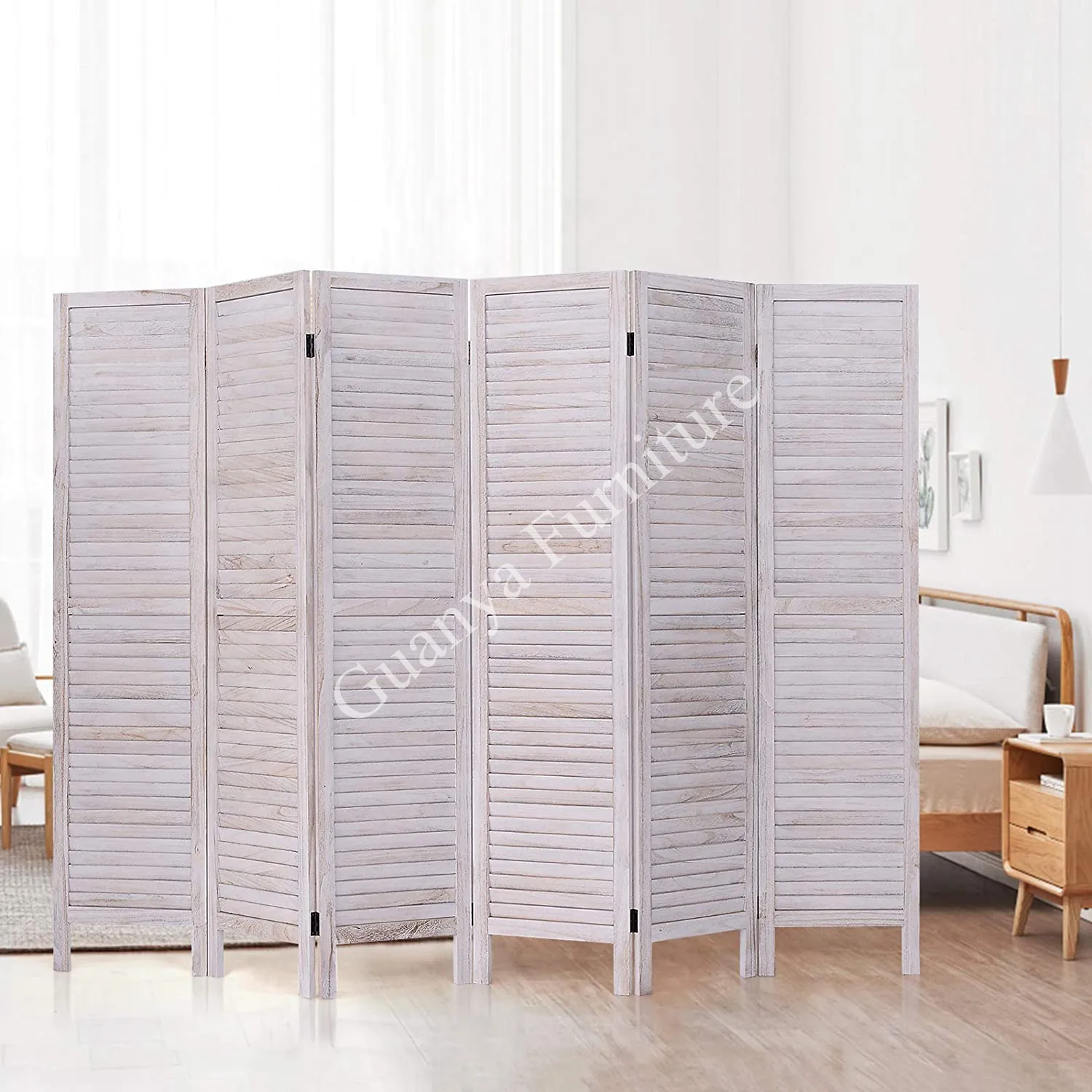 GUANYA 6 Panels Privacy Folding Wood Divider for Home Office Room Divider Screen