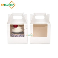 Boîte d'emballage en papier pliable pour 1 cupcake avec poignée, boîtes à emporter recyclables pour desserts individuels, muffins, gâteaux, avec fenêtre