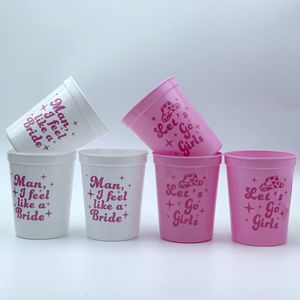 Hstyle 12 Uds tazas de fiesta de despedida de soltera de plástico vaquera despedida de soltera 70s tema Let's Go Girls tazas reutilizables taza de fiesta de despedida de soltera - Product Image 2