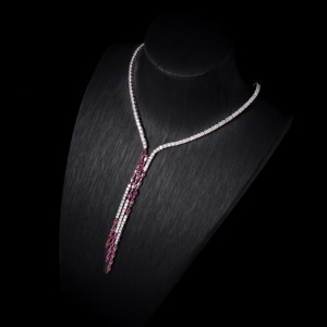 00109 Conjunto de Collar de Novia con Borlas Vimineas Elegantes y de Lujo para Mujer, con Rubíes y Circonitas, Conjuntos de Joyería de Boda, Accesorios para Novias - Product Image 2