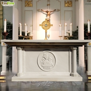 Altar de Mármol Blanco Tallado a Mano, Estilo Moderno, para Iglesia - Product Image 1