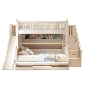 Letto a Castello in Legno Massello, a Due Piani, per Bambini, Bianco Crema, Stile Minimalista, Smontabile, Multifunzionale, per Camera da Letto Ragazzi - Product Image 5