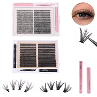 Kit de cils en grappe DIY personnalisés avec logo, courbure D, longueurs mixtes 9-16mm, cils segmentés avec kit dissolvant de colle