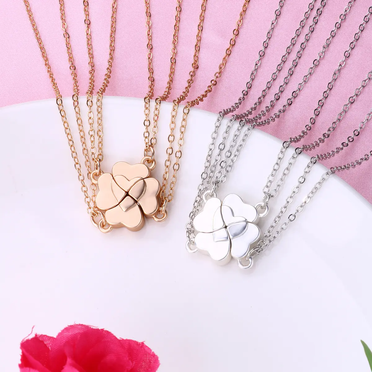 4 Stks/set Beste Vriend Altijd Familie Lid Sieraden Hart Magneet Aantrekken Ketting Absorberen Samen Hart Klaver Bloem Ketting