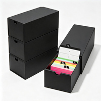 Boîte de rangement personnalisée noire pour cartes indexées avec couvercle, style tiroir, organisateur coulissant pour cartes à collectionner, flashcards et fournitures de bureau