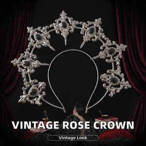 <b>Black</b> Baroque Halo Crown <b>Headband</b> Vintage Metal Rhinestone Headpiece for Party Festival Prom - Product Image 2
