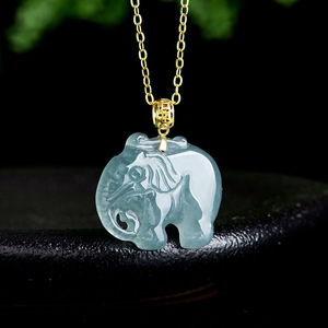 Colgante de Elefante de <span class=keywords><strong>Jade</strong></span>íta Azul Natural con Incrustaciones de <span class=keywords><strong>Oro</strong></span> de 18K, Colgante de <span class=keywords><strong>Jade</strong></span> de Hielo de Moda para Mujer - Product Image 2
