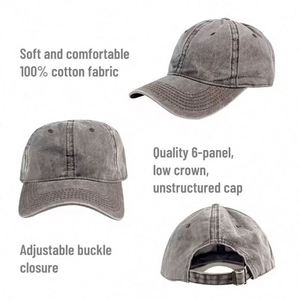 Custom Logo Washed Vintage Distressed Dad Hats Adjustable <b>Plain</b> Cotton Baseball Jeans <b>Caps</b> for Men Women - Product Image 3