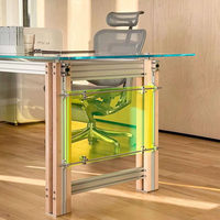 Table en verre avec profil en aluminium moderne, cadre en métal rectangulaire, bureau d'ordinateur minimaliste, mobilier de maison créatif, durable