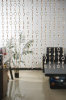Cortina de cuentas de cristal ámbar con diseño geométrico, color champán, para ventana, separador de ambientes, decoración moderna para el hogar, entrada y privacidad.