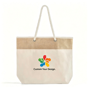 Sac fourre-tout promotionnel personnalisé pour la beauté, grand sac fourre-tout fantaisie en toile avec poignées en corde, sac de shopping en mélange de jute et de coton - Product Image 3
