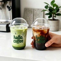 Gobelets jetables à paroi simple en PET transparent de 12 oz pour Matcha Latte avec couvercle en dôme en U et paille – Vente en gros