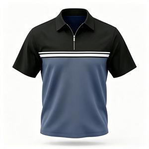 Polo à col zippé pour homme |   Haut décontracté à séchage rapide et respirant avec empiècements rayés pour le golf, le quotidien et les activités de plein air, logo personnalisé, vente en gros - Product Image 1